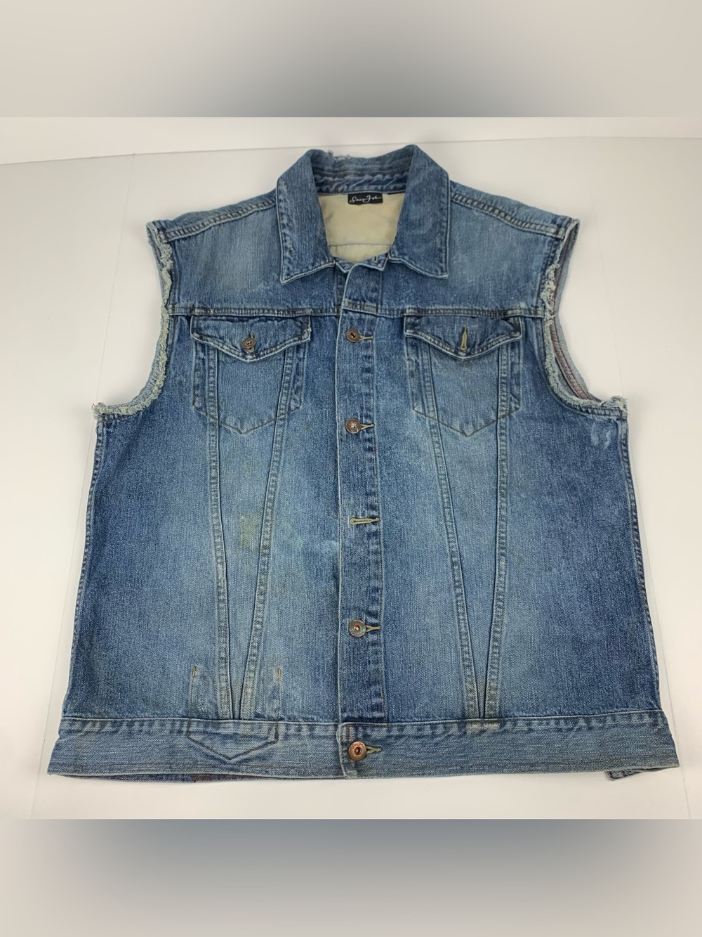 Vintage Sean John Denim Jean Vest Y2k Outlaw Collection Distressed Size XXXL 3XL